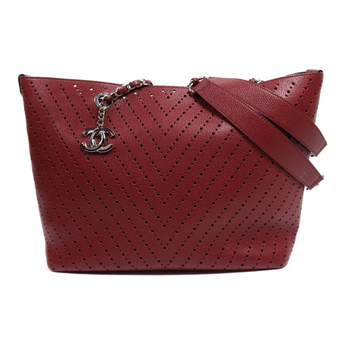 CHANEL Red Calfskin Leather CC Tote Bag France (1 of 15)