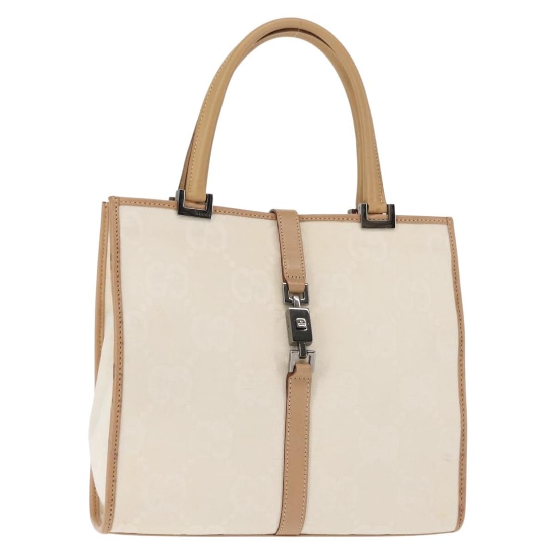 Beige Jackie Shoulder Bag by Gucci Vintage Collection: Beige Jackie Shoulder Bag by Gucci Vintage Collection This pre-owned Gucci Vintage Jackie handbag features a beige exterior and is designed for women. It is in good condition with some signs of use, i