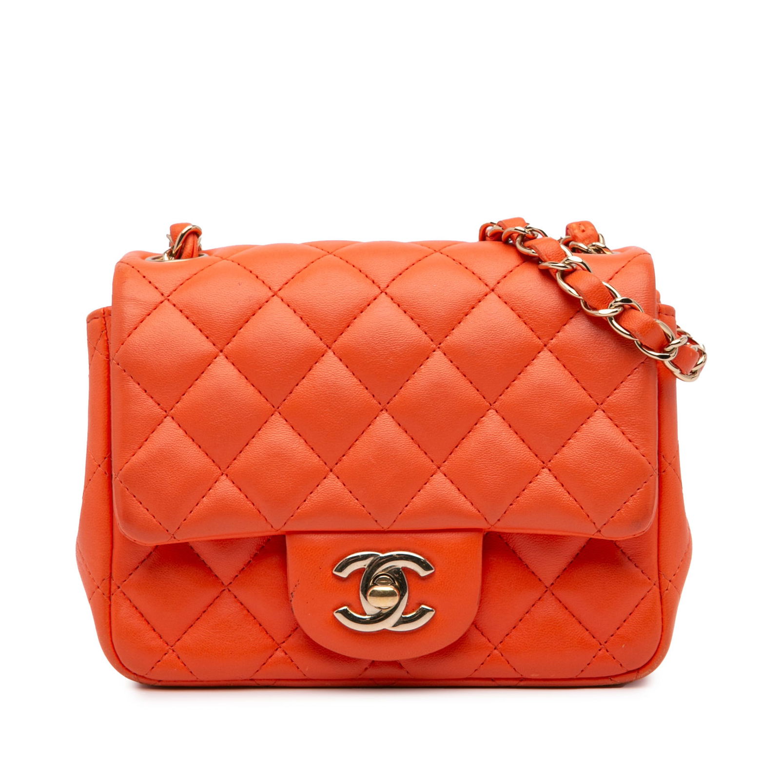 Chanel Mini Square Classic Flap Bag Orange Lambskin Leather (1 of 11)
