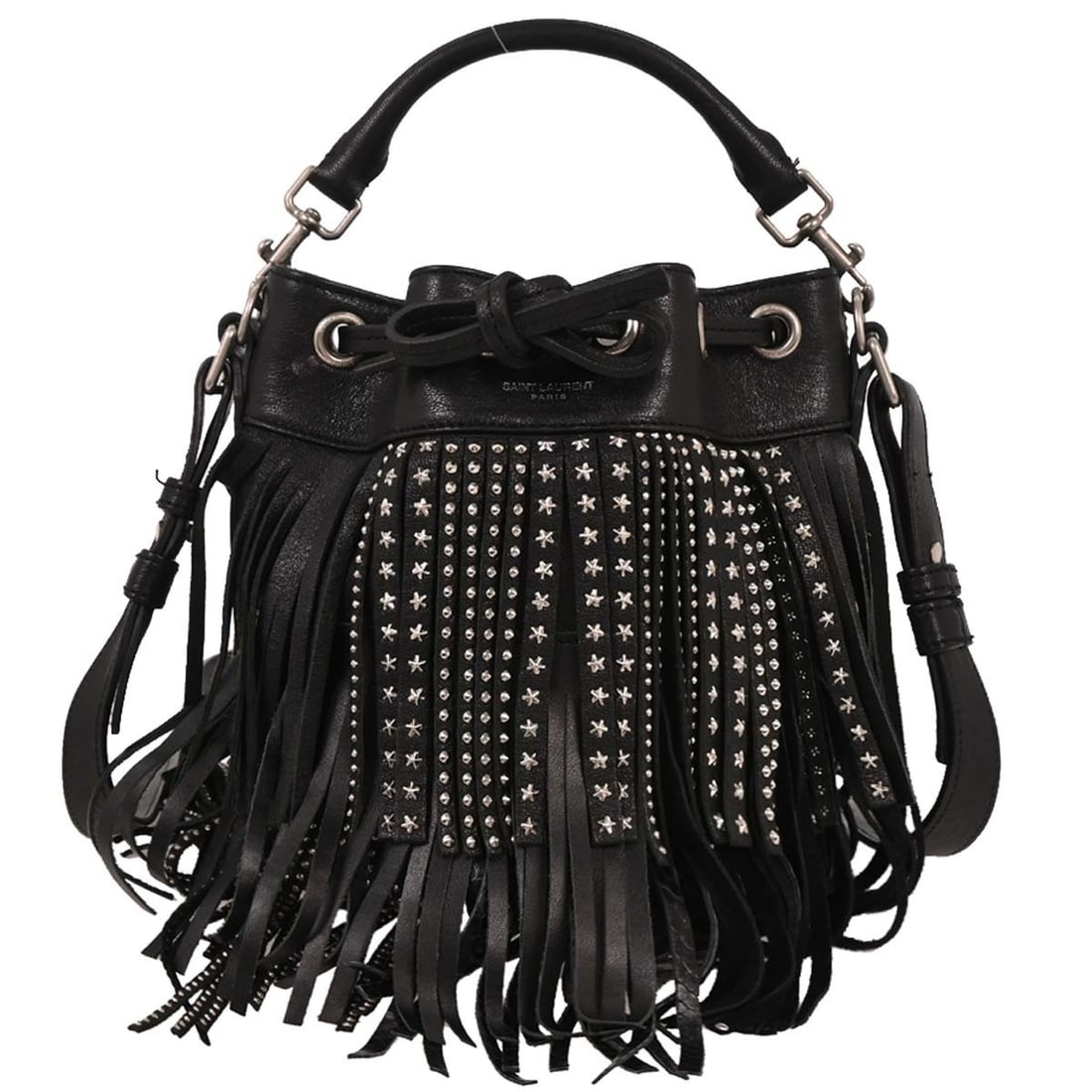 Black Emmanuelle Bucket Shoulder Bag by Saint Laurent with Fringe Detail (1 of 1)