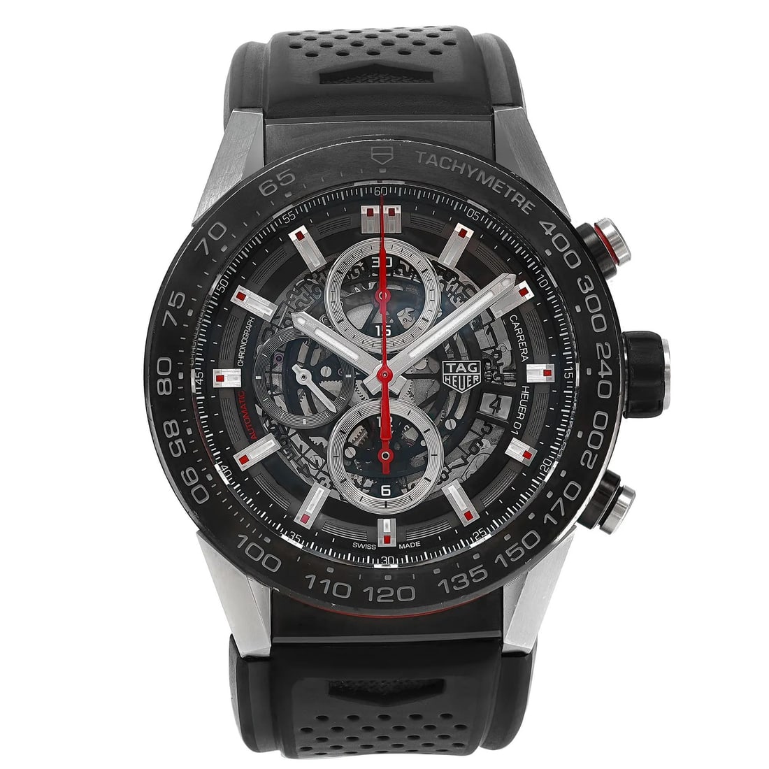 TAG Heuer Carrera Calibre Heuer 01 Men's Watch Gray Skeleton Dial Rubber Strap (1 of 5)