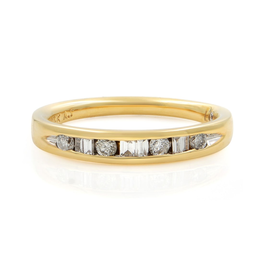 Rachel Koen 14K Yellow Gold Diamond Wedding Band 0.25ct Size 7: Rachel Koen 14K Yellow Gold Diamond Wedding Band 0.25ct Size 7 This exquisite ladies' wedding band by Rachel Koen is crafted from luxurious 14K yellow gold, showcasing a stunning combination of 4 roun