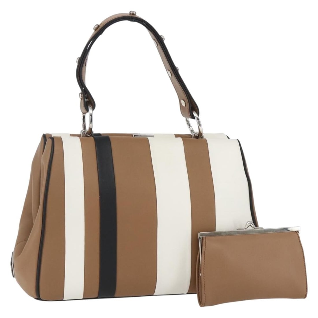 PRADA Baiadera Brown Leather Shoulder Bag Silver Auth 158889SAV (1 of 18)