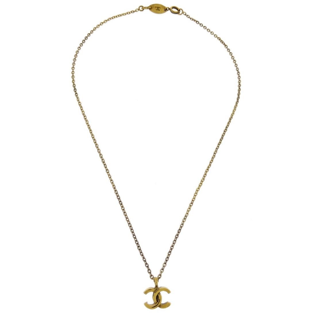 Chanel Gold Tone Necklace with CC Logo Pendant (1 of 2)