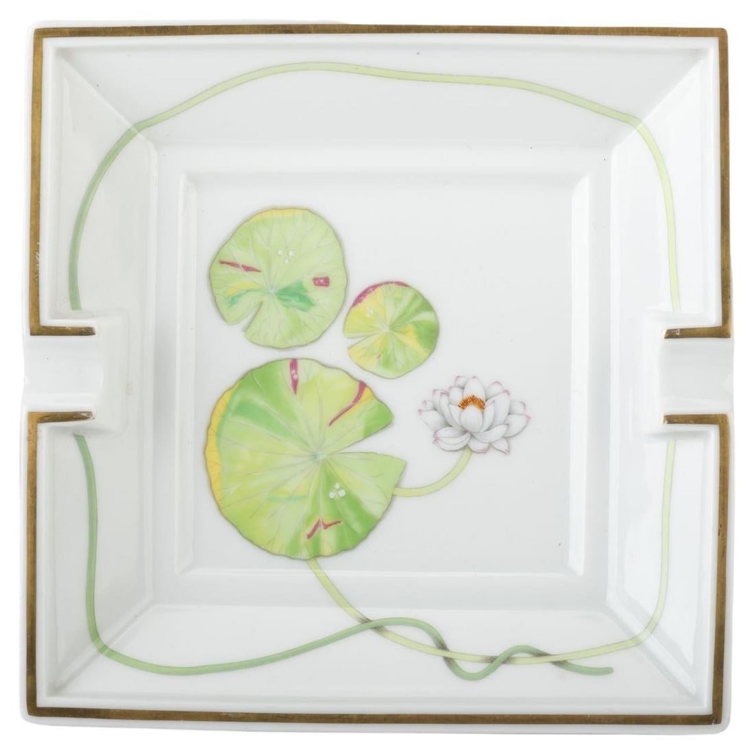 Hermes Water Lili Ashtray White Green Porcelain France 21st Century (1 of 5)