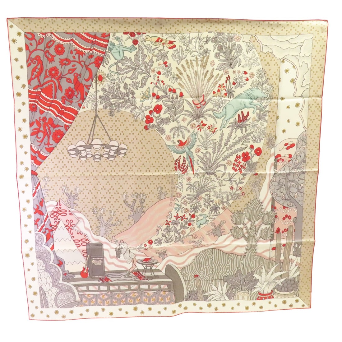 HERMES Silk Scarf 90x90 White Pink Grey Multicolor France (1 of 13)