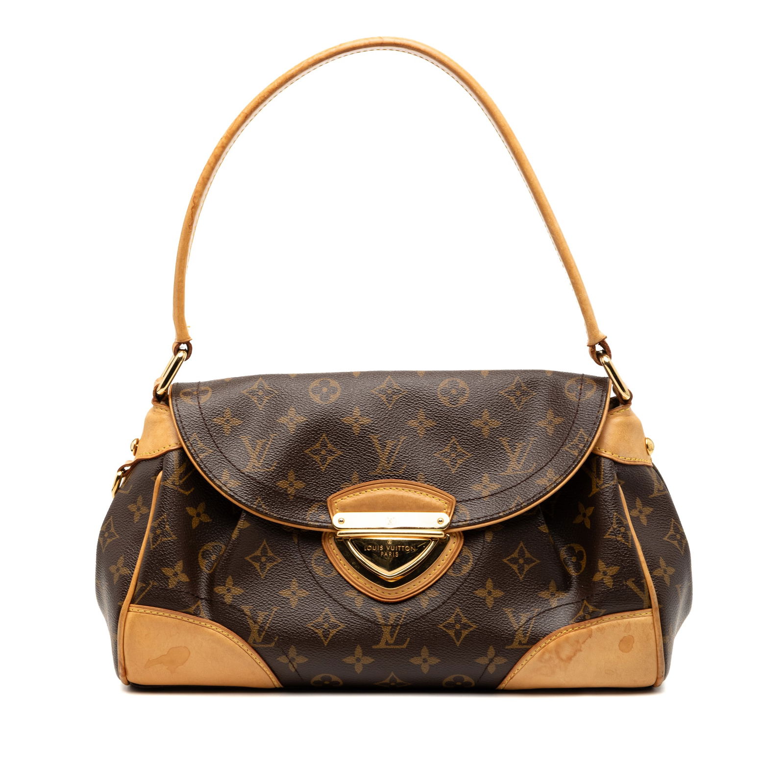 Monogram Beverly MM Shoulder Bag with Vachetta Leather Trim: Monogram Beverly MM Shoulder Bag with Vachetta Leather Trim The Louis Vuitton Monogram Beverly MM is crafted from signature monogram canvas with vachetta leather trim and a flat vachetta leather strap