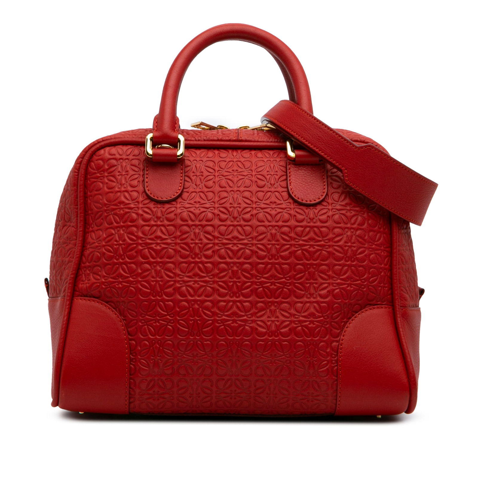 LOEWE Anagram Embossed Leather Amazona 75 Red Satchel (1 of 12)