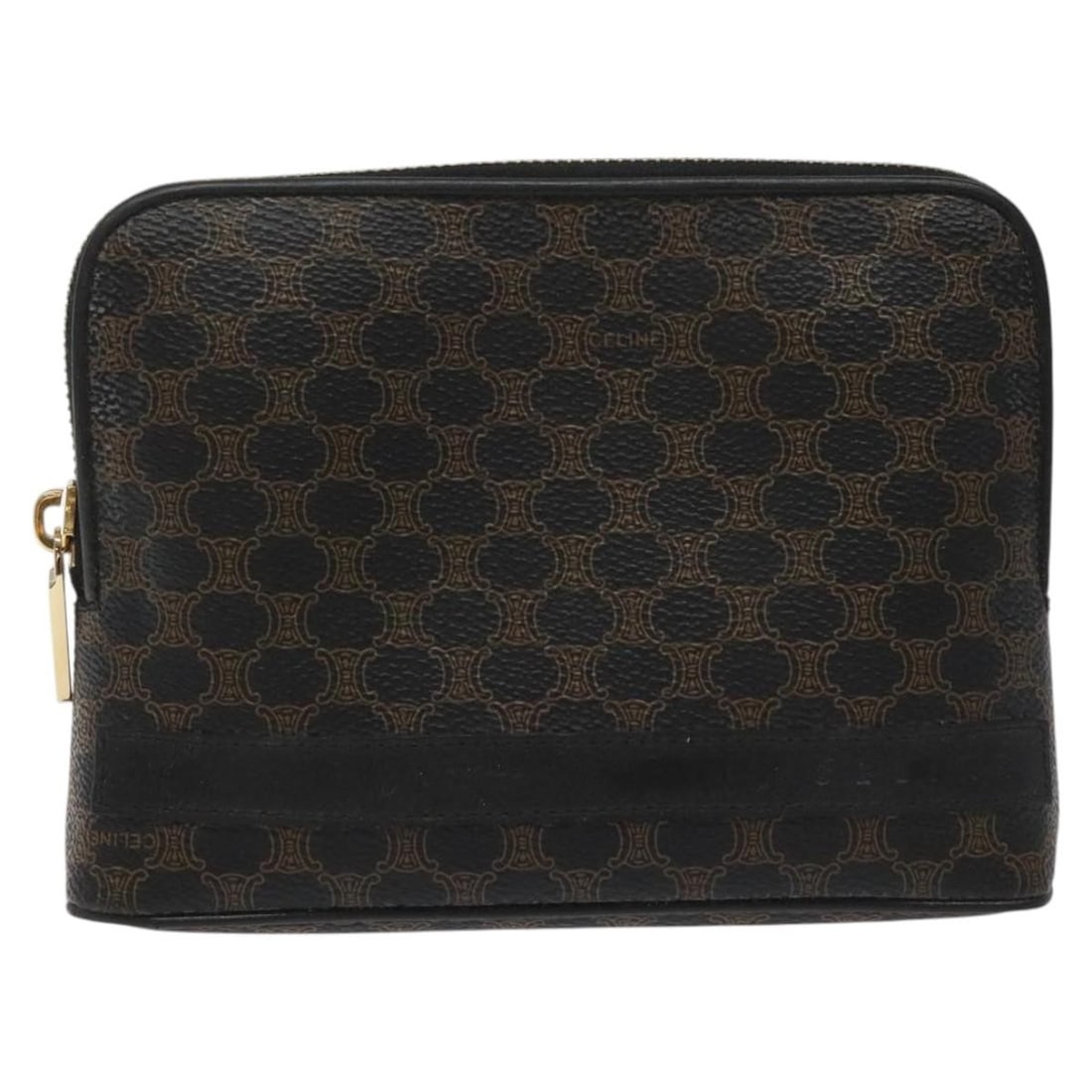 Celine Black Macadam Pattern Pochette Clutch Bag: Celine Black Macadam Pattern Pochette Clutch Bag This Celine Macadam pochette features a classic black exterior with subtle rubbing on the surface and corners. The metal fittings show slight scratches