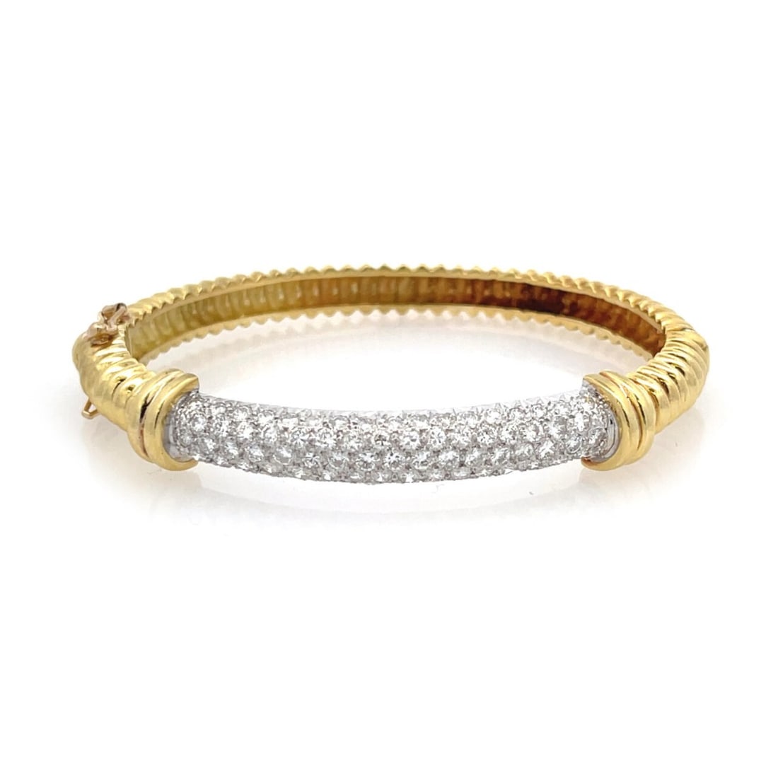 Elegant Dome Style 18k Two Tone Gold 6mm Grooved Hinge Bangle (1 of 7)