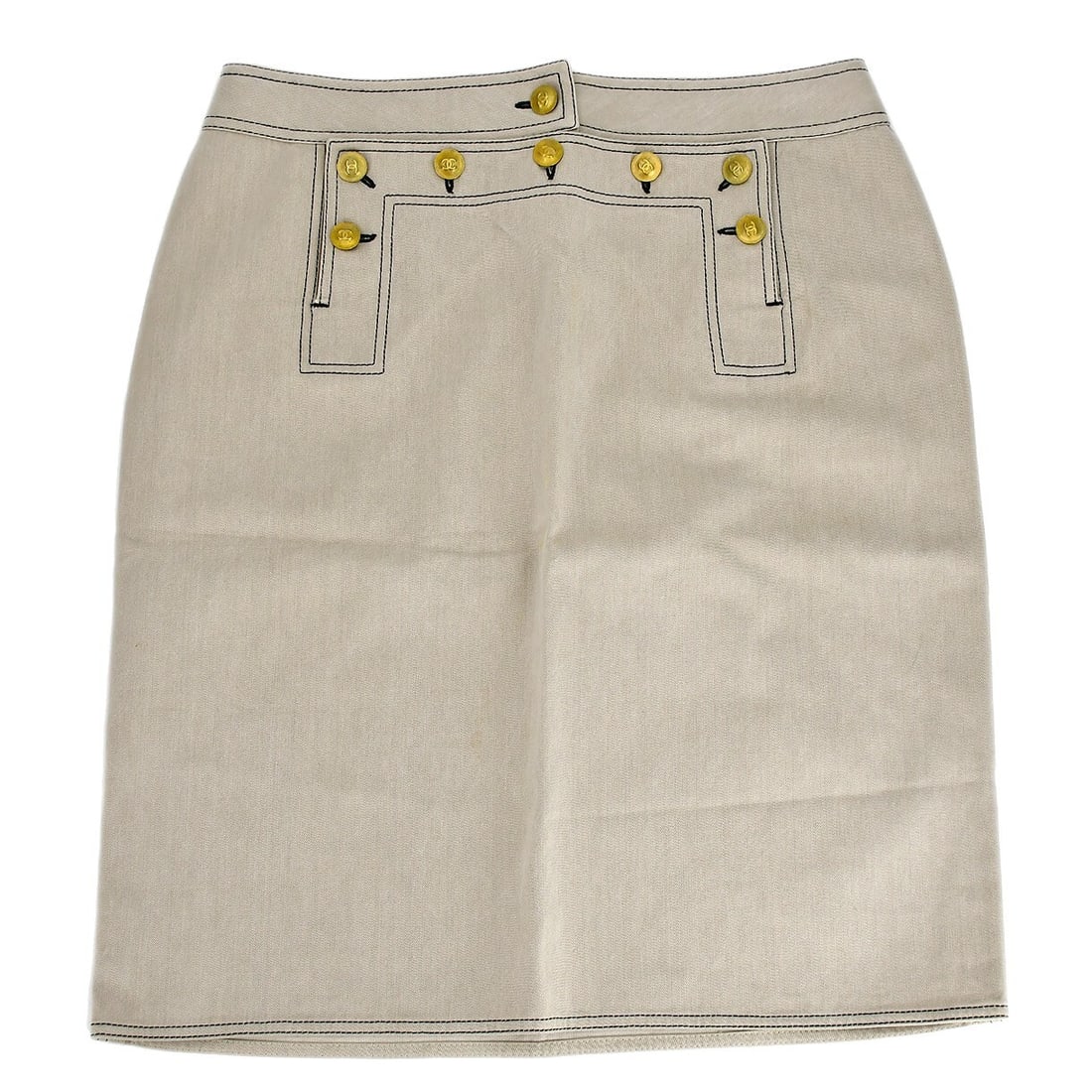 Chanel Beige Midi Skirt 100% Cotton Vintage Logo (1 of 10)