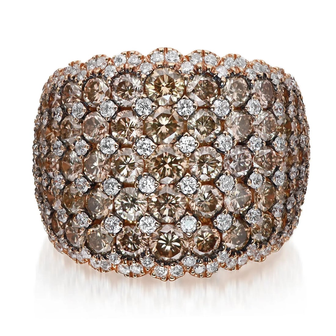 Salvini 18K Rose Gold Cocktail Ring with White & Brown Diamonds 6.26ctw: Salvini 18K Rose Gold Cocktail Ring with White & Brown Diamonds 6.26ctw Elevate your jewelry collection with this exquisite Salvini Pave Set White & Brown Diamond Ladies Cocktail Ring. Crafted from lu