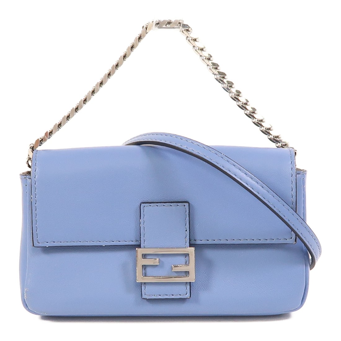 Fendi Micro Baguette Blue Calfskin Leather Convertible Shoulder Bag 8M0354: Fendi Micro Baguette Blue Calfskin Leather Convertible Shoulder Bag 8M0354 This Fendi Micro Baguette 2-way shoulder bag features supple blue calfskin leather and showcases a versatile design that can