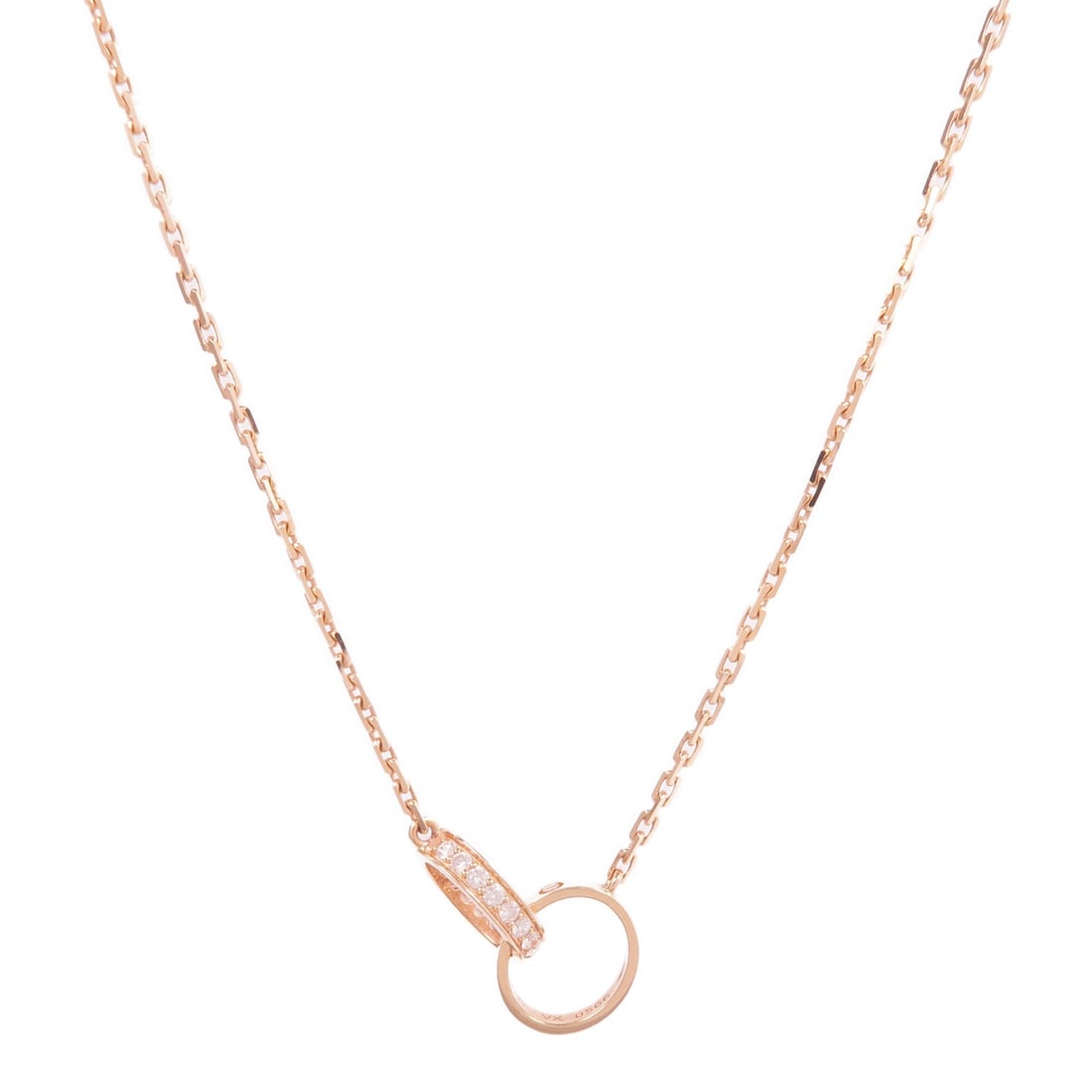 CARTIER Love Necklace Half-Paved Diamond 18K Pink Gold: CARTIER Love Necklace Half-Paved Diamond 18K Pink Gold This exquisite CARTIER Love Pendant Half-Paved Necklace is crafted from luxurious 18K pink gold (K18PG) and features a stunning display of clear