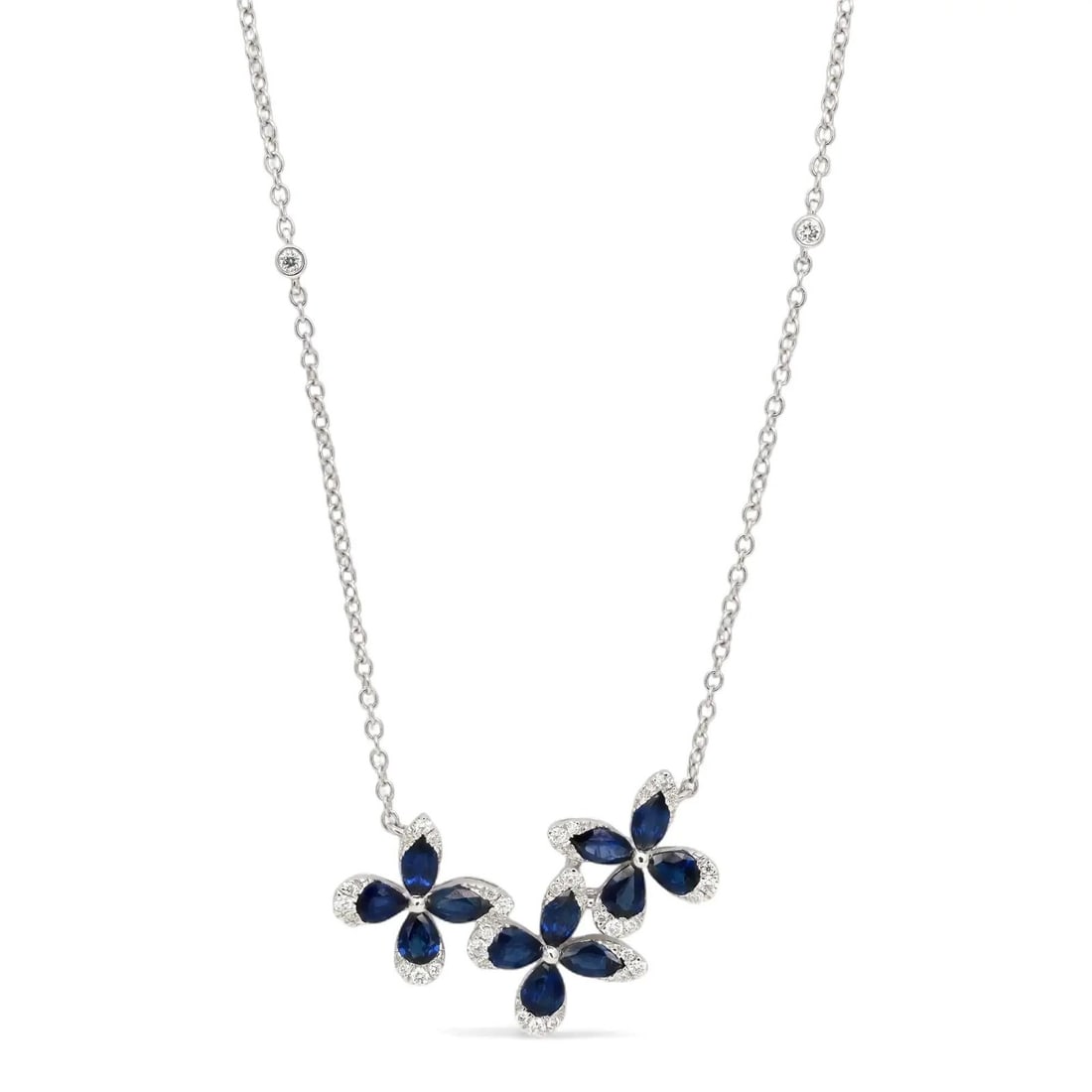 Rachel Koen Blue Sapphire Diamond Butterfly Pendant Necklace 18K White Gold: Rachel Koen Blue Sapphire Diamond Butterfly Pendant Necklace 18K White Gold This exquisite butterfly pendant necklace beautifully combines elegance and charm. Designed by Rachel Koen, it features thre