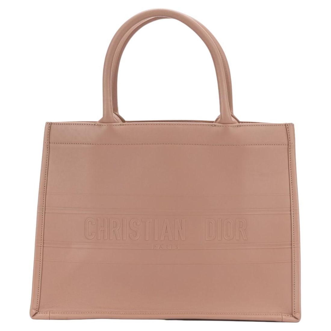 Dior Medium Book Bag Stephanie Rose Leather with Dustcover: Dior Medium Book Bag Stephanie Rose Leather with Dustcover This exquisite Dior Medium Book Bag, crafted from luxurious rose-toned leather, is a statement piece for any fashion enthusiast. The bag feat