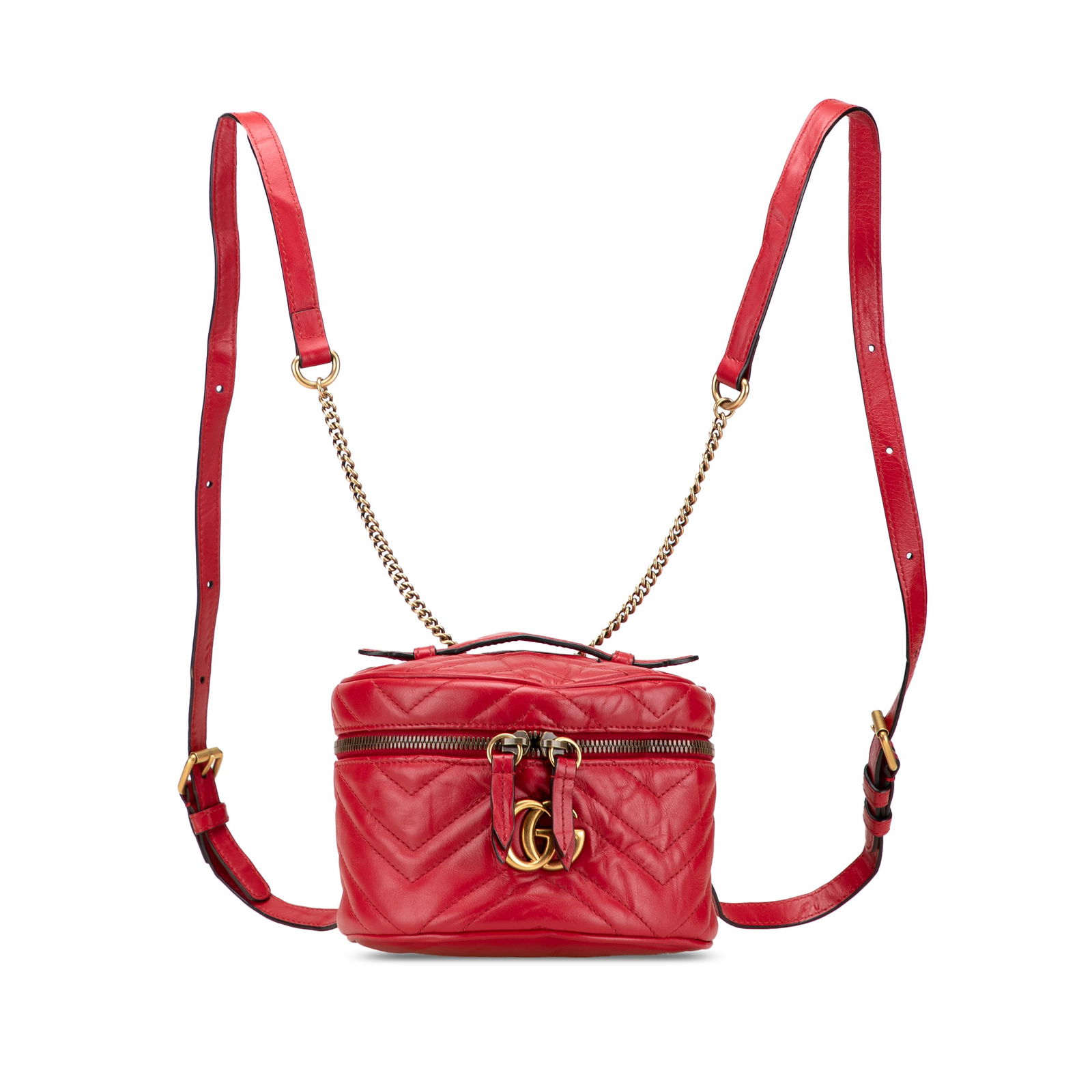 Gucci Mini GG Marmont Round Backpack Red Quilted Leather (1 of 11)