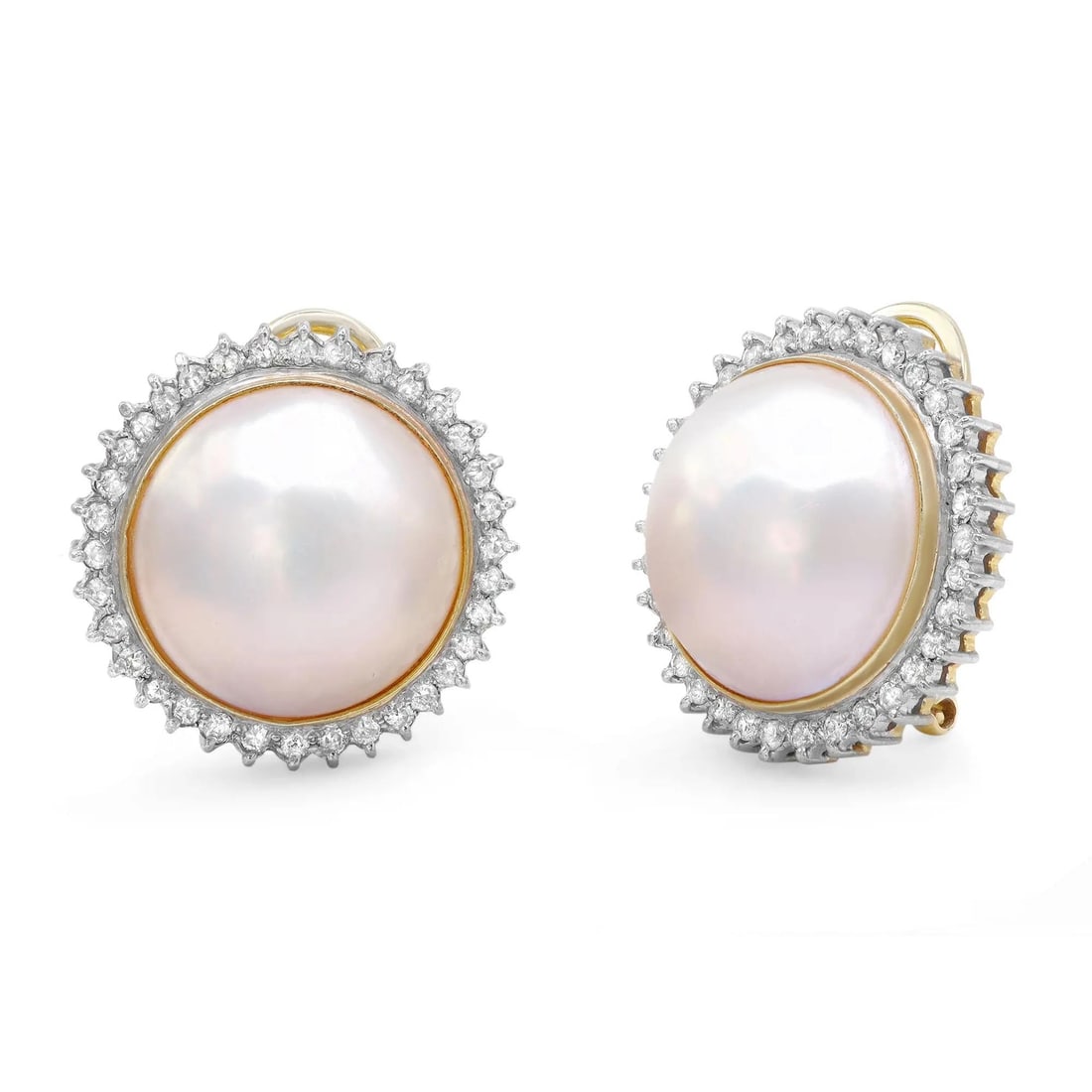 Rachel Koen Vintage Pearl Diamond Earrings 14K Yellow Gold 0.68cttw (1 of 4)