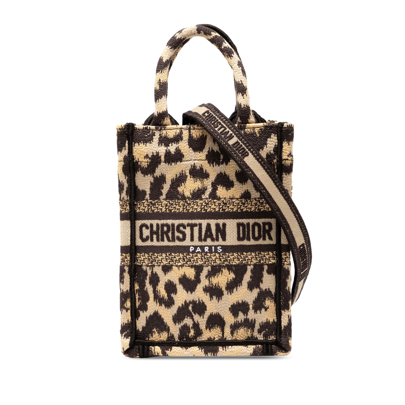 Dior Mizza Mini Leopard Embroidered Canvas Vertical Tote Bag (1 of 8)