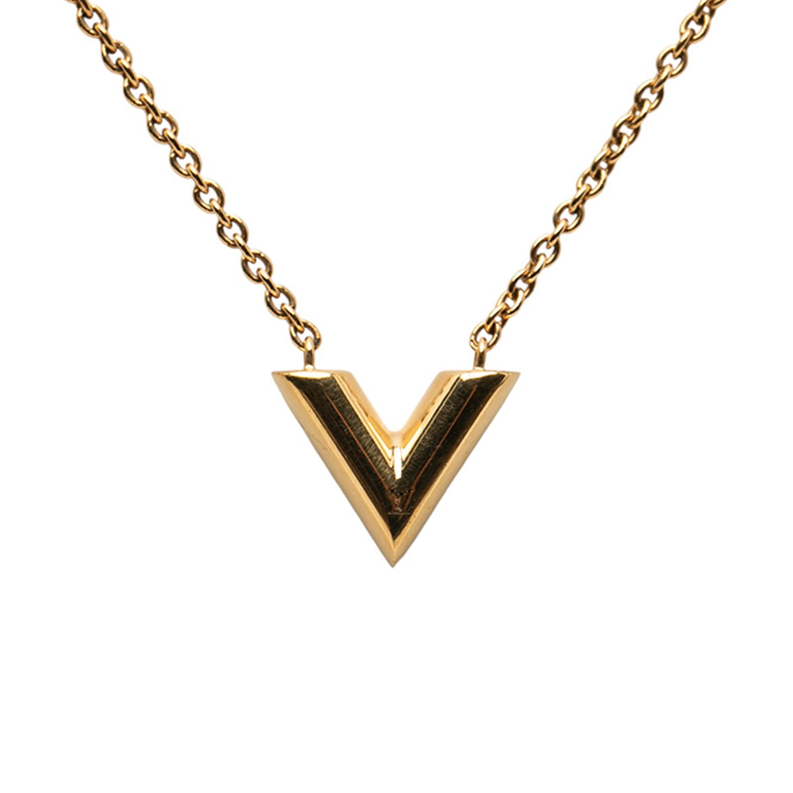 Louis Vuitton Gold Plated Essential V Pendant Necklace Italy (1 of 6)