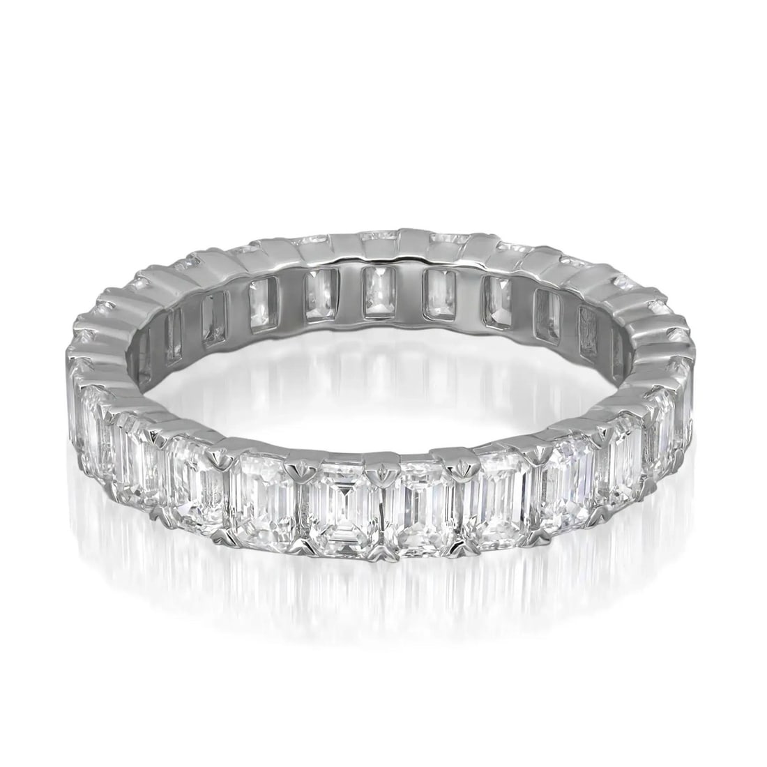 Rachel Koen 14K White Gold Emerald Cut Lab Grown Diamond Eternity Ring 2.96Cttw Size 6: Rachel Koen 14K White Gold Emerald Cut Lab Grown Diamond Eternity Ring 2.96Cttw Size 6 This exquisite Emerald Cut Lab Grown Diamond Eternity Band Ring is a stunning piece crafted from 14K white gold.
