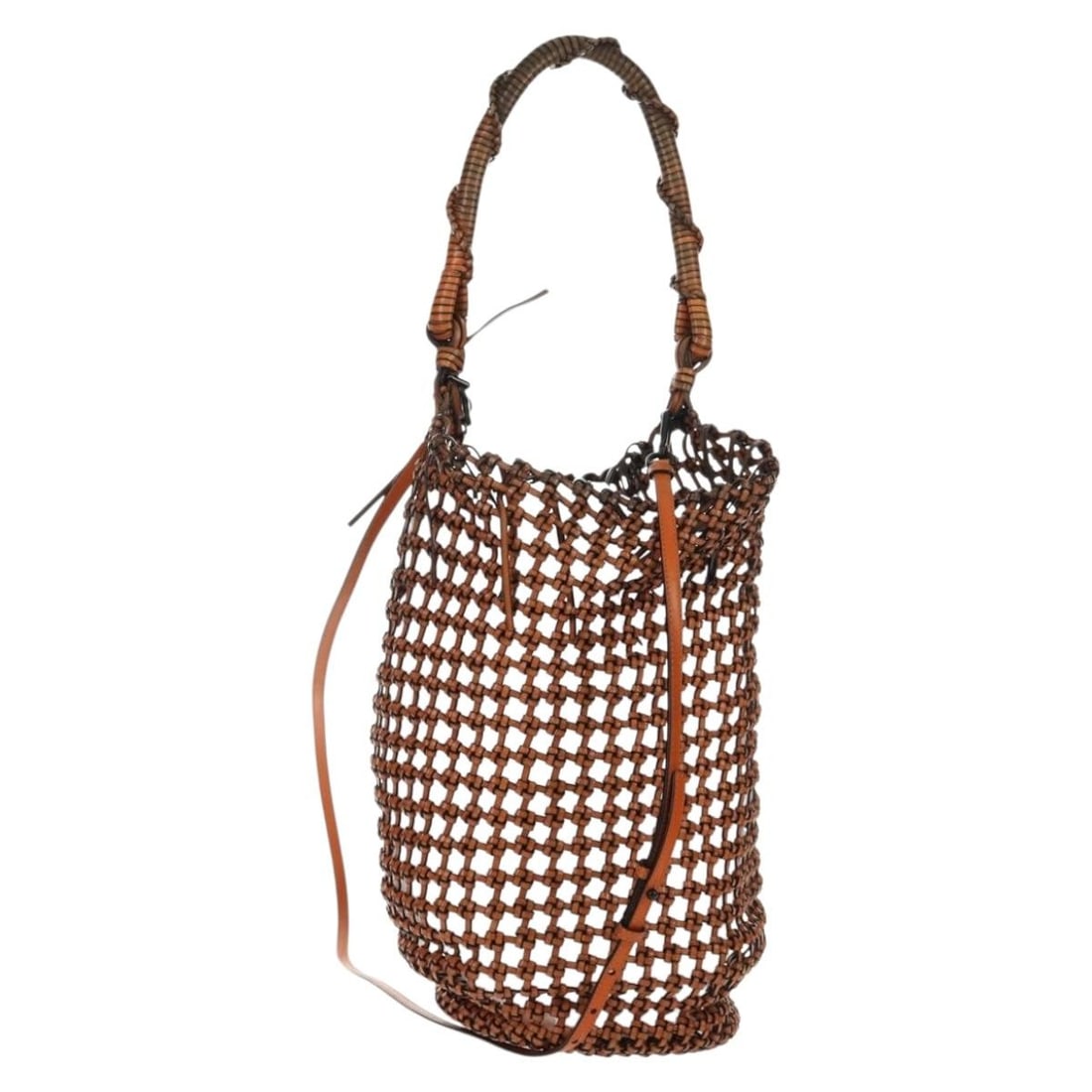 LOEWE Brown Leather Mesh Hand Bag 2way Authentic Made in Italy: LOEWE Brown Leather Mesh Hand Bag 2way Authentic Made in Italy This LOEWE mesh hand bag showcases a sophisticated design crafted from high-quality leather in a rich brown color. Made in Italy, this st