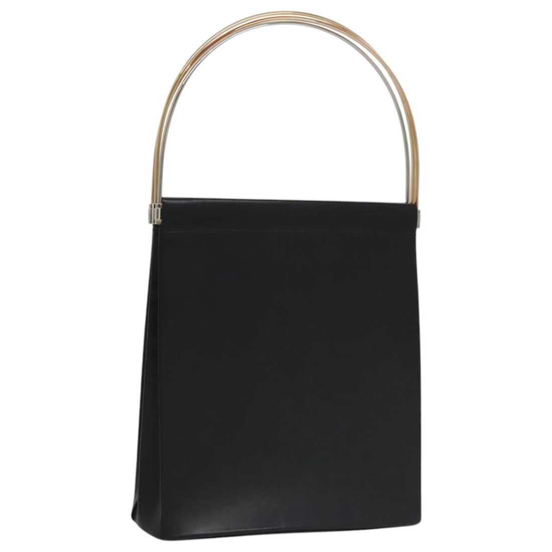 CARTIER Black Leather Hand Bag with Gold and Silver Accents Auth 103956 (1 of 18)