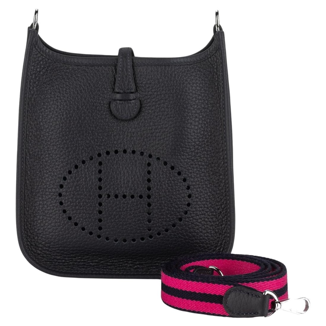 Hermes Mini Evelyne Bag Indigo Blue Taurillon Clemence Leather 2023: Hermes Mini Evelyne Bag Indigo Blue Taurillon Clemence Leather 2023 The Hermes Mini Evelyne Bag is a luxurious accessory crafted from indigo blue taurillon clemence leather, showcasing a sophisticated