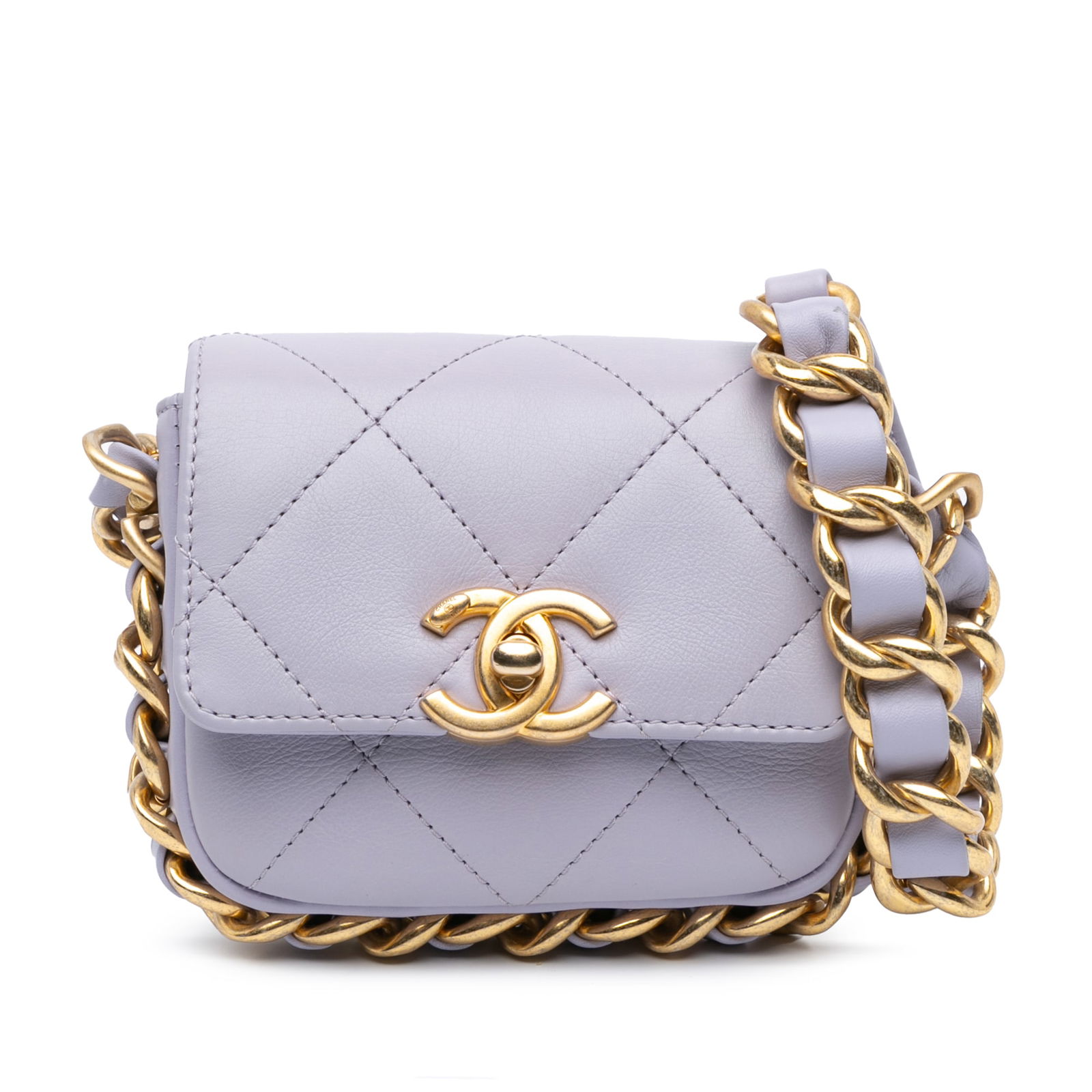 Chanel Mini Quilted Calfskin Flap Bag Purple Leather (1 of 6)