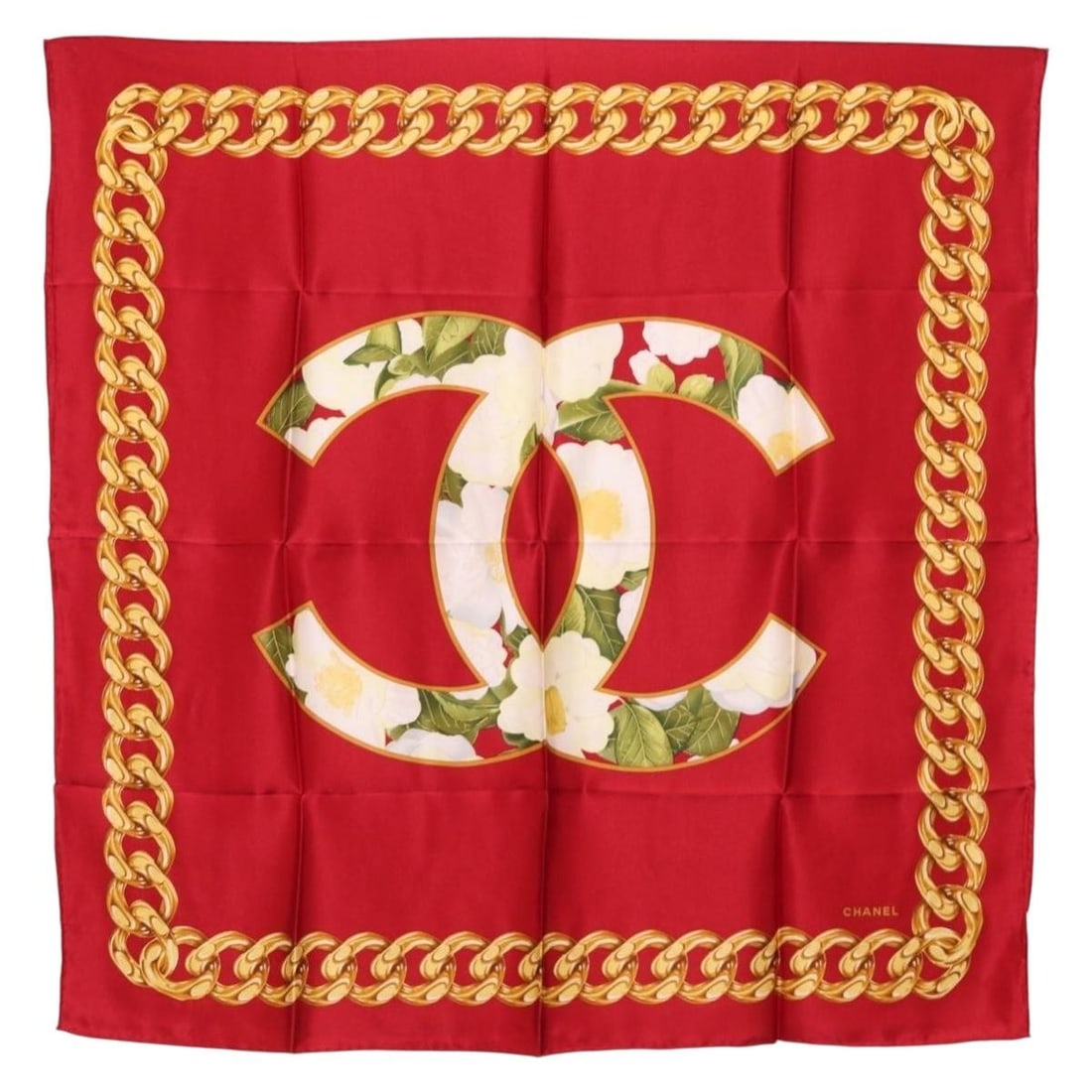 Red Silk Scarf by CHANEL with Dust Bag 33.5 inch Square (1 of 14)