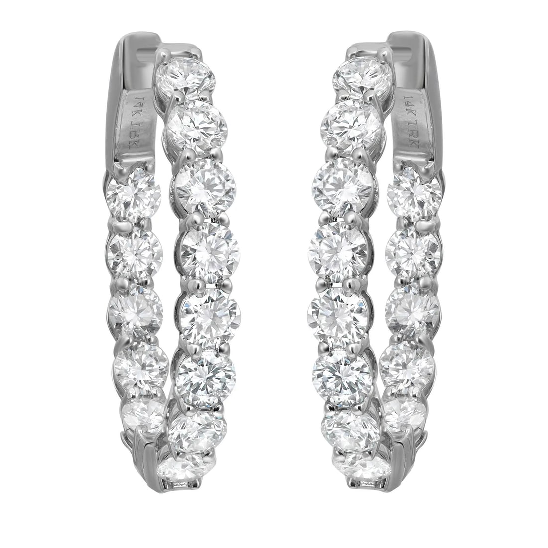 Rachel Koen 14K White Gold 5.00ct Lab Grown Diamond Hoop Earrings: Rachel Koen 14K White Gold 5.00ct Lab Grown Diamond Hoop Earrings These stunning Round Cut Inside Out Lab Grown Diamond Hoop Earrings are a true testament to elegance and sophistication. Crafted from