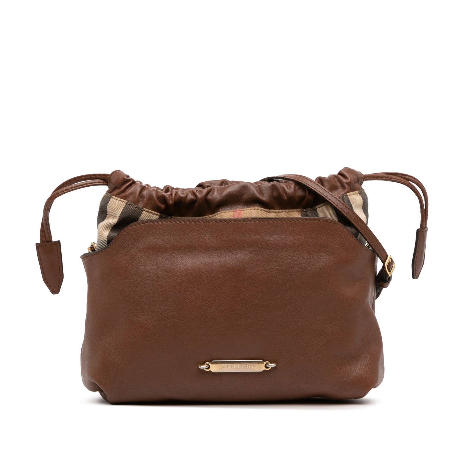 Burberry Little Crush Brown Leather and Canvas Crossbody Shoulder Bag: Burberry Little Crush Brown Leather and Canvas Crossbody Shoulder Bag This Burberry House Check Canvas and Calfskin Little Crush Crossbody features a combination of leather and iconic house check canv