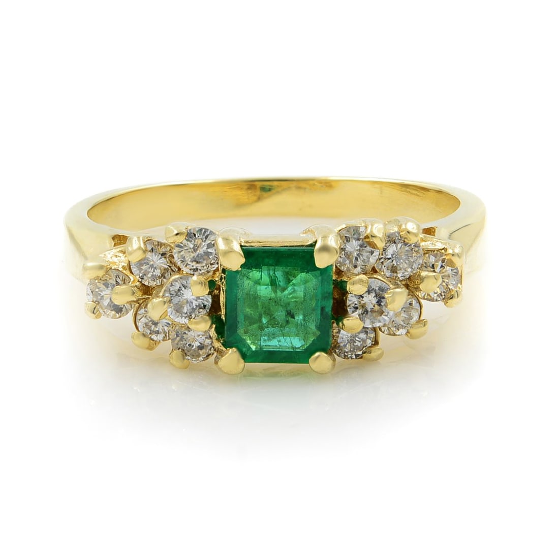 Rachel Koen 14K Yellow Gold Emerald Diamond Cocktail Ring 0.96ctw Adjustable Size 5.25: Rachel Koen 14K Yellow Gold Emerald Diamond Cocktail Ring 0.96ctw Adjustable Size 5.25 This stunning cocktail ring by Rachel Koen features a captivating emerald-cut green emerald weighing 0.60ct, eleg