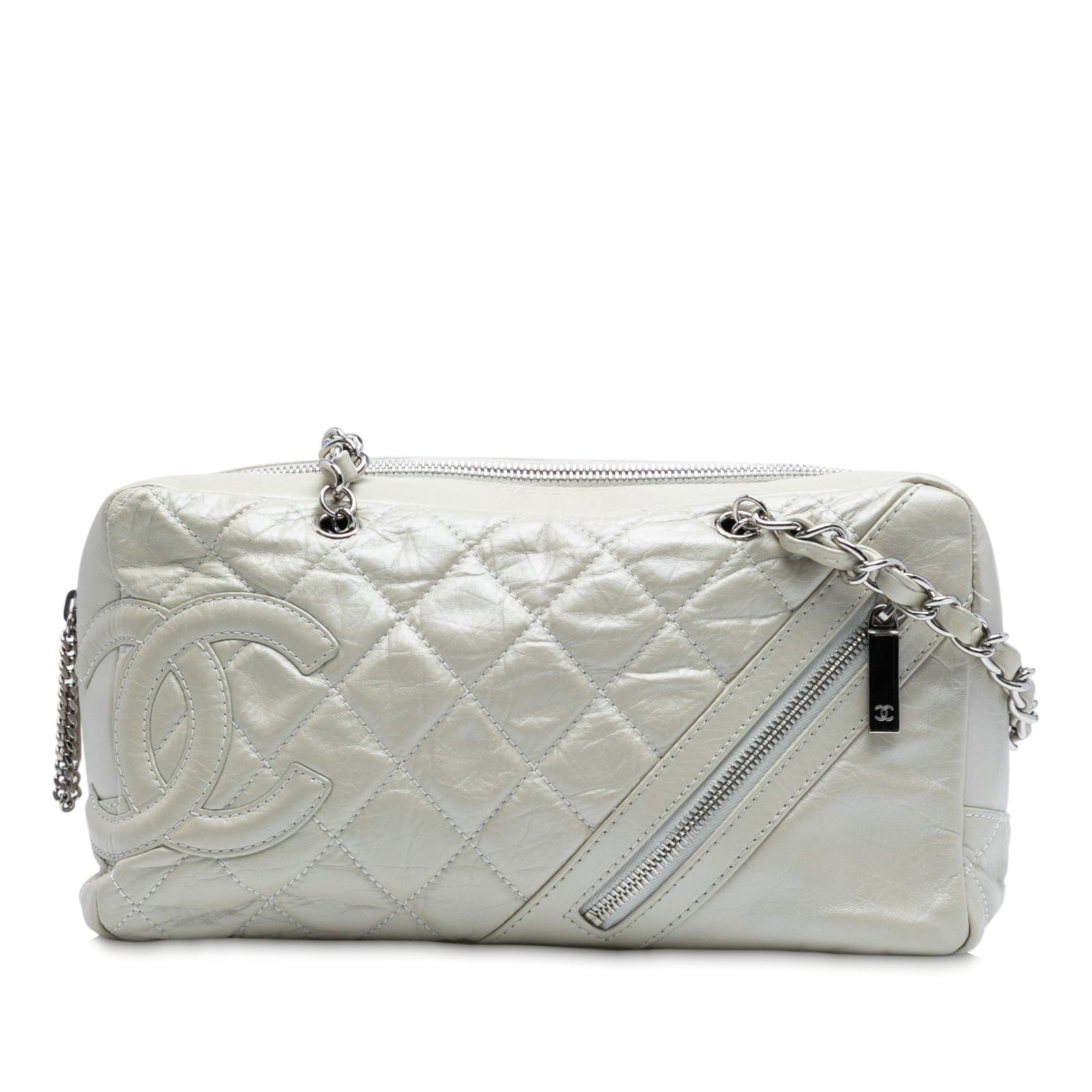 Chanel Quilted Aged Calfskin Cotton Club Bowler Bag White (1 of 8)