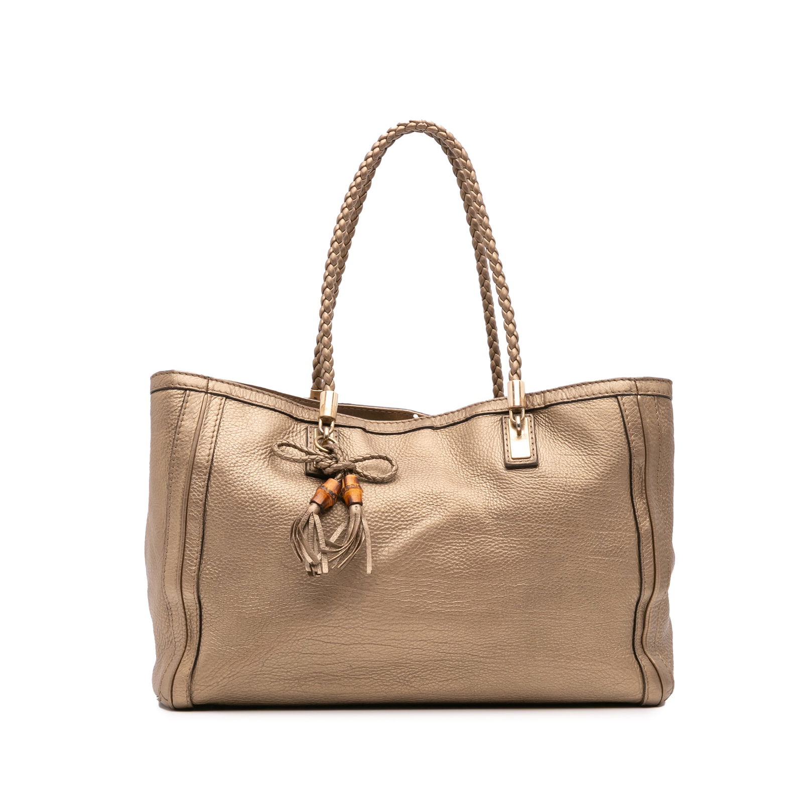 Gucci Gold Metallic Grained Leather Bella Tote with Braided Straps (1 of 12)