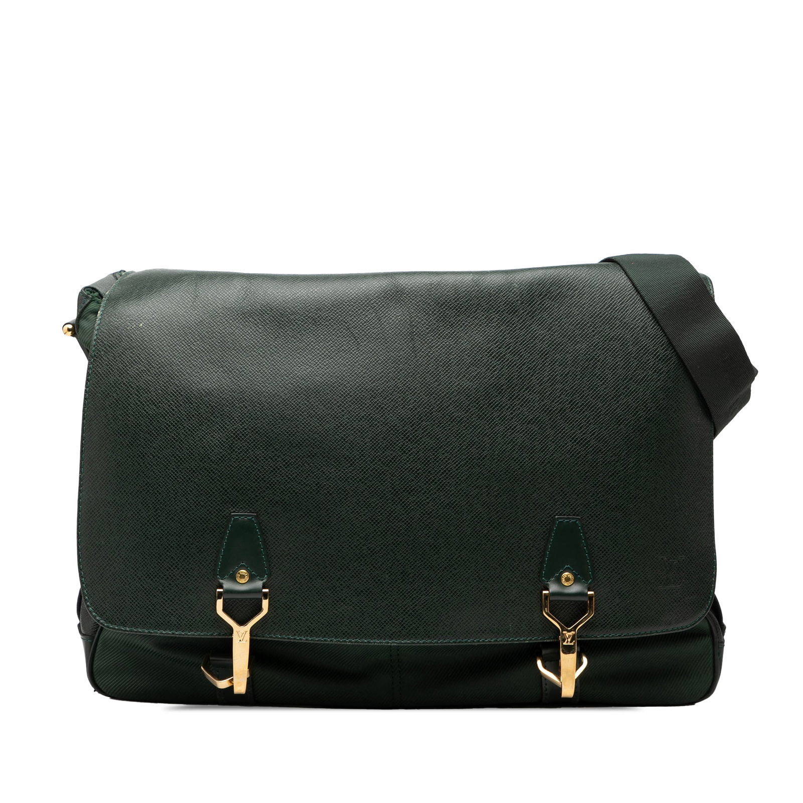 Louis Vuitton Taiga Dersou green leather crossbody bag with flap and zip pockets (1 of 8)