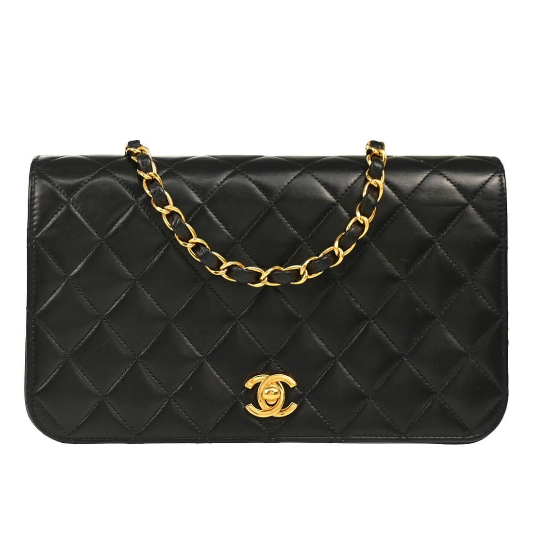 Chanel Black Lambskin Quilted Turnlock Small Shoulder Bag: Chanel Black Lambskin Quilted Turnlock Small Shoulder Bag This stylish Chanel Black Lambskin Turnlock Small Full Flap Shoulder Bag is the perfect accessory for casual outings. Crafted from premium lam