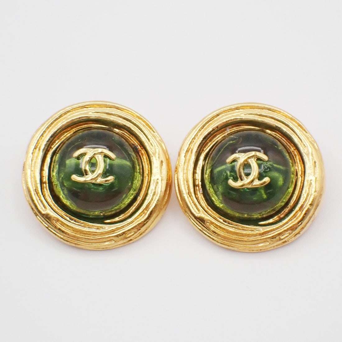 Clip-On Earrings with Green Chanel CC Button Motif (1 of 1)