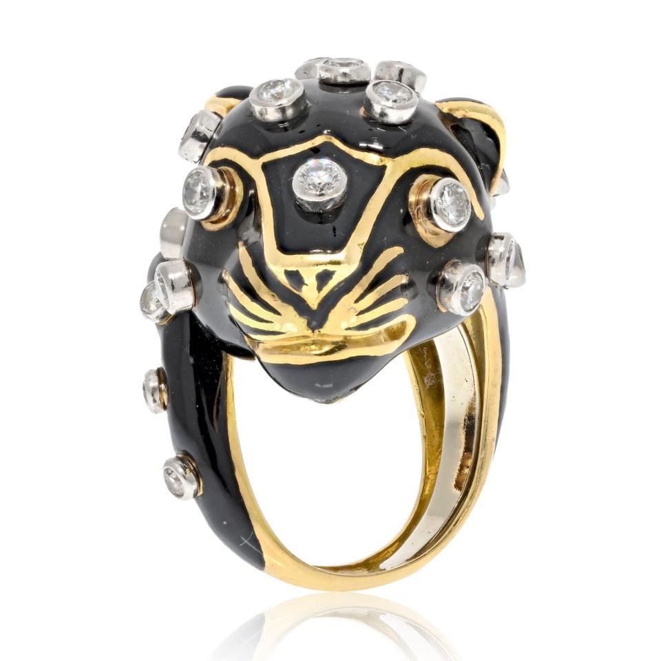 David Webb Platinum 18K Gold Enamel Leopard Ring with Diamonds (1 of 5)