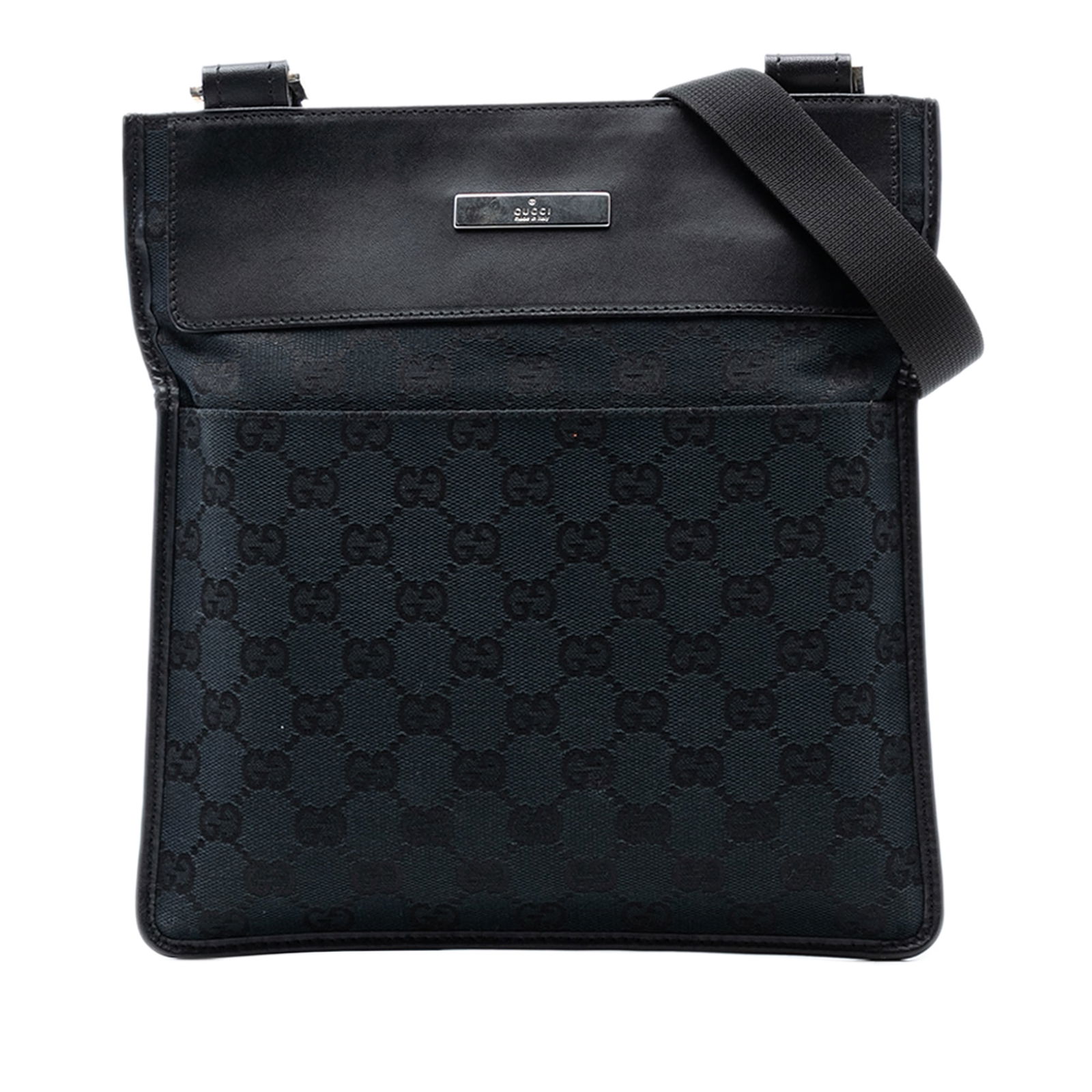 Gucci GG Canvas Blue Crossbody Bag with Leather Trim: Gucci GG Canvas Blue Crossbody Bag with Leather Trim This Gucci GG Canvas Crossbody bag features a blue canvas body with leather trim, an adjustable flat shoulder strap, an open top with velcro closur