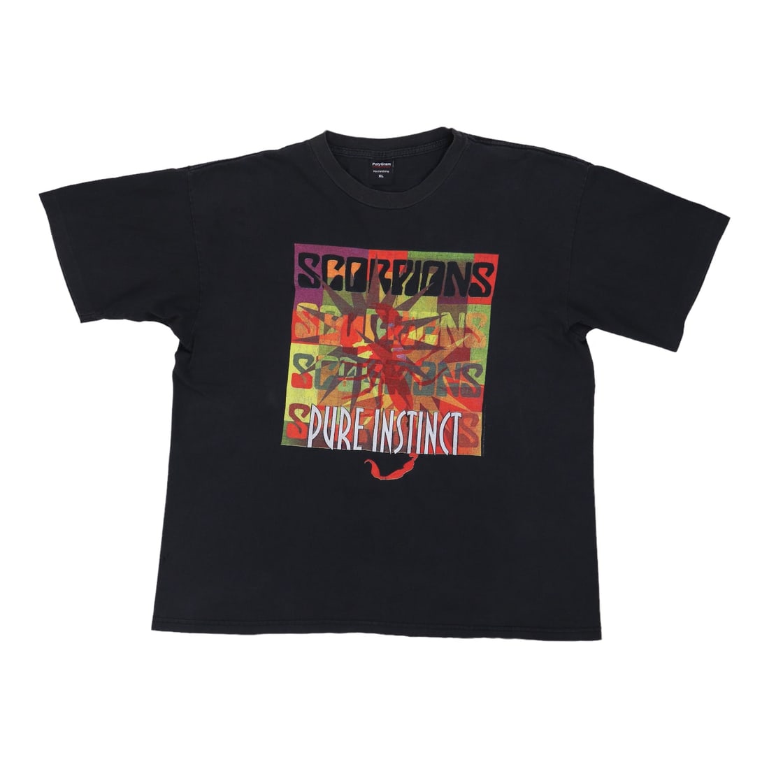 1996 Scorpions Pure Instinct Tour Black Cotton Shirt: 1996 Scorpions Pure Instinct Tour Black Cotton Shirt Embrace the nostalgia of rock history with this original vintage 1996 Scorpions Pure Instinct Tour Shirt. This authentic piece features striking gr