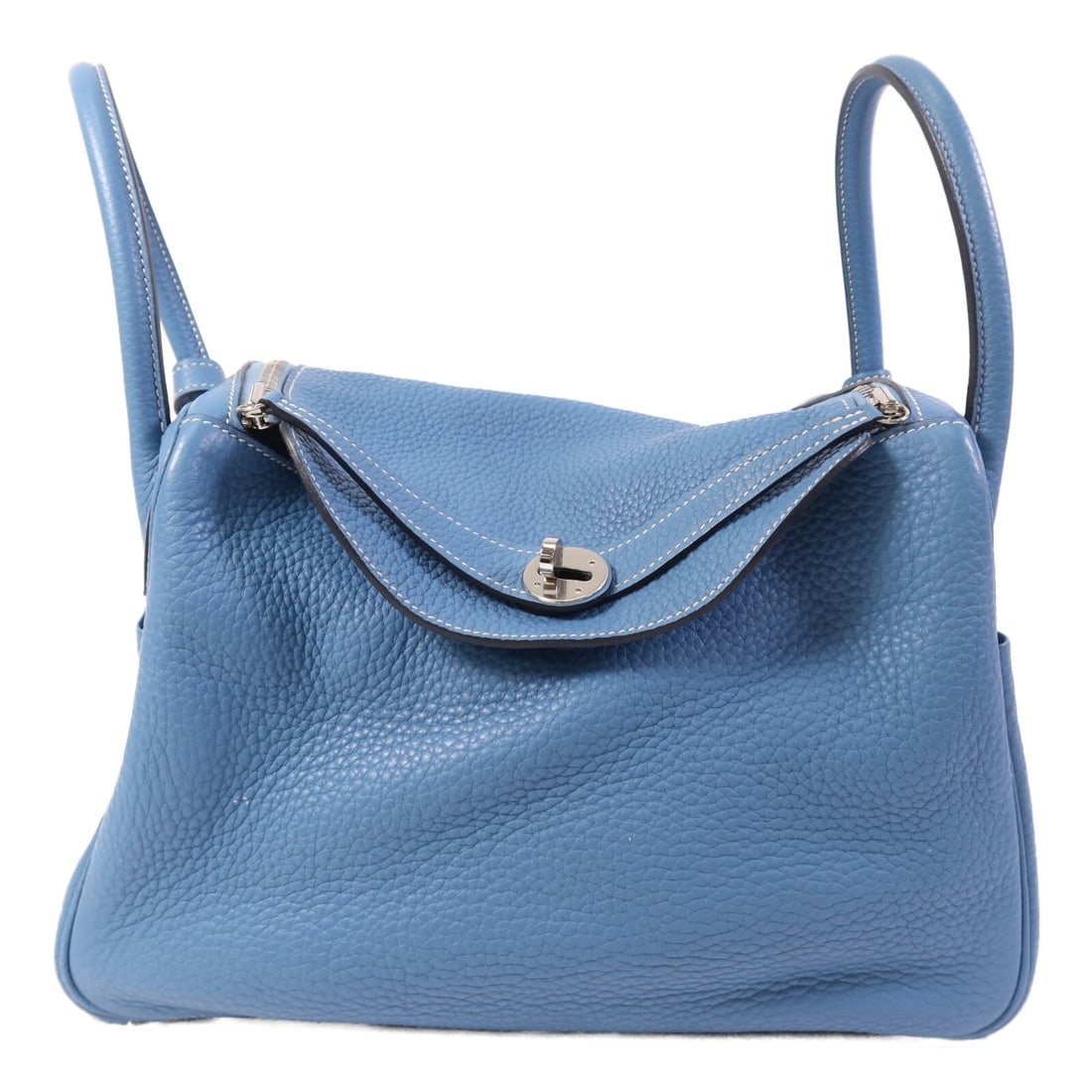 Hermes Lindy 30 Bleu Jean Clemence Leather Shoulder Bag Palladium Hardware (1 of 17)
