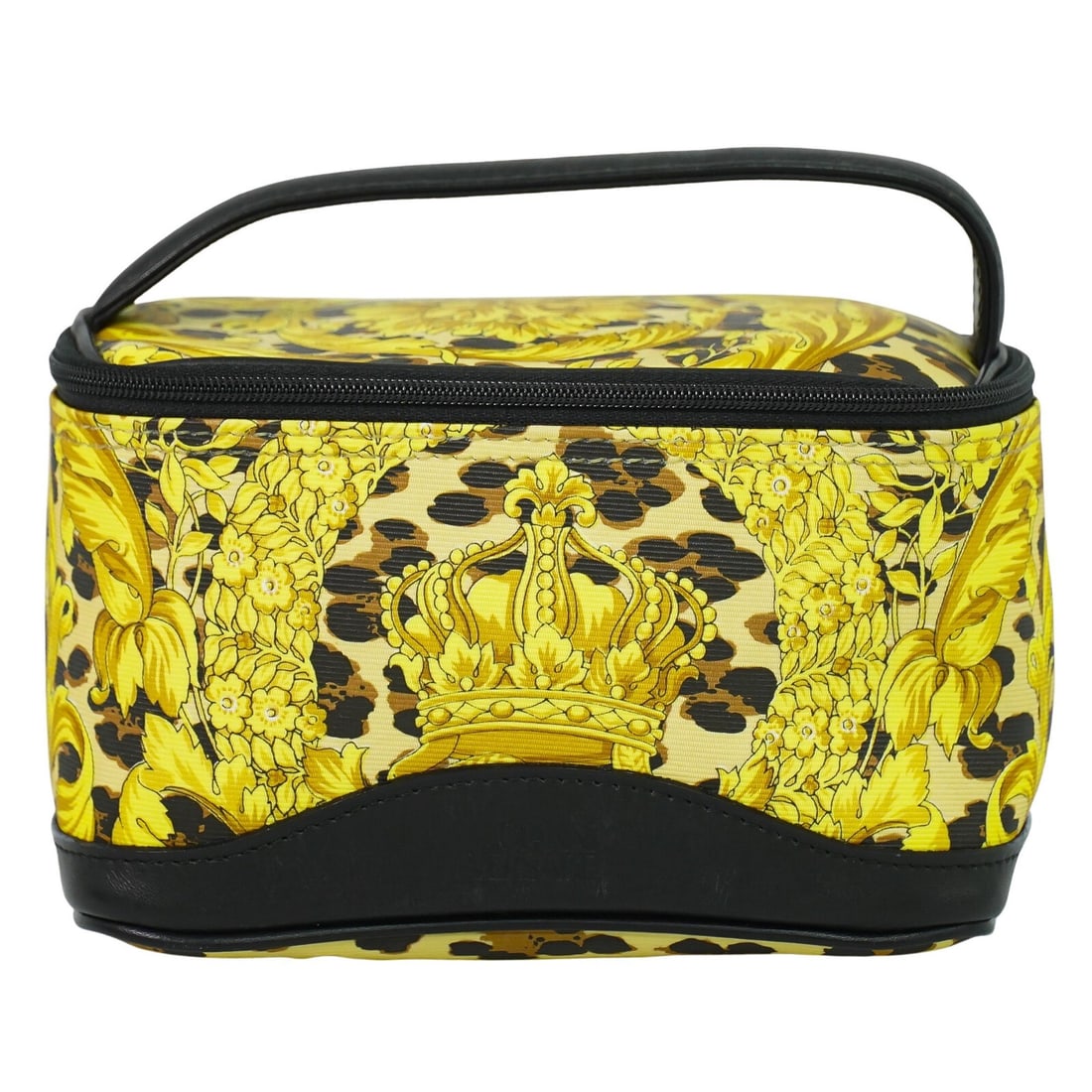Yellow and Black Vanity Bag by Versace with Gold Accents: Yellow and Black Vanity Bag by Versace with Gold Accents This Versace Vanity handbag features a striking combination of yellow, black, and gold tones. Designed for women, the bag is in very good, prev