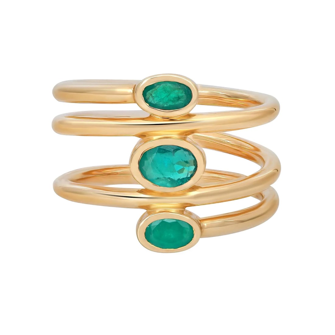 Rachel Koen 14K Yellow Gold Bezel Set Emerald Multi-Band Ring 0.77Cttw Size 7 (1 of 5)
