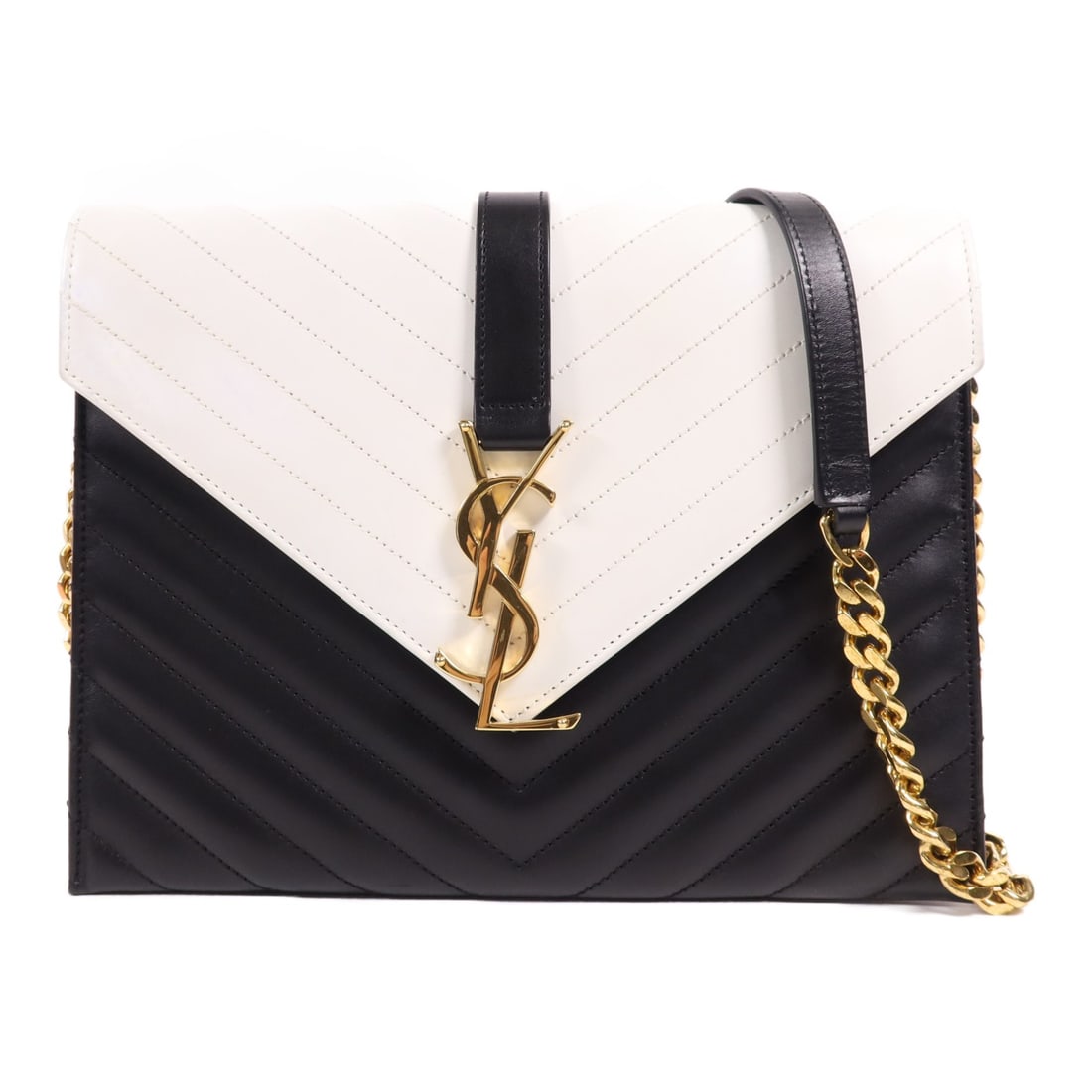 SAINT LAURENT YSL Chain Shoulder Bag Calfskin Black White GHW (1 of 18)