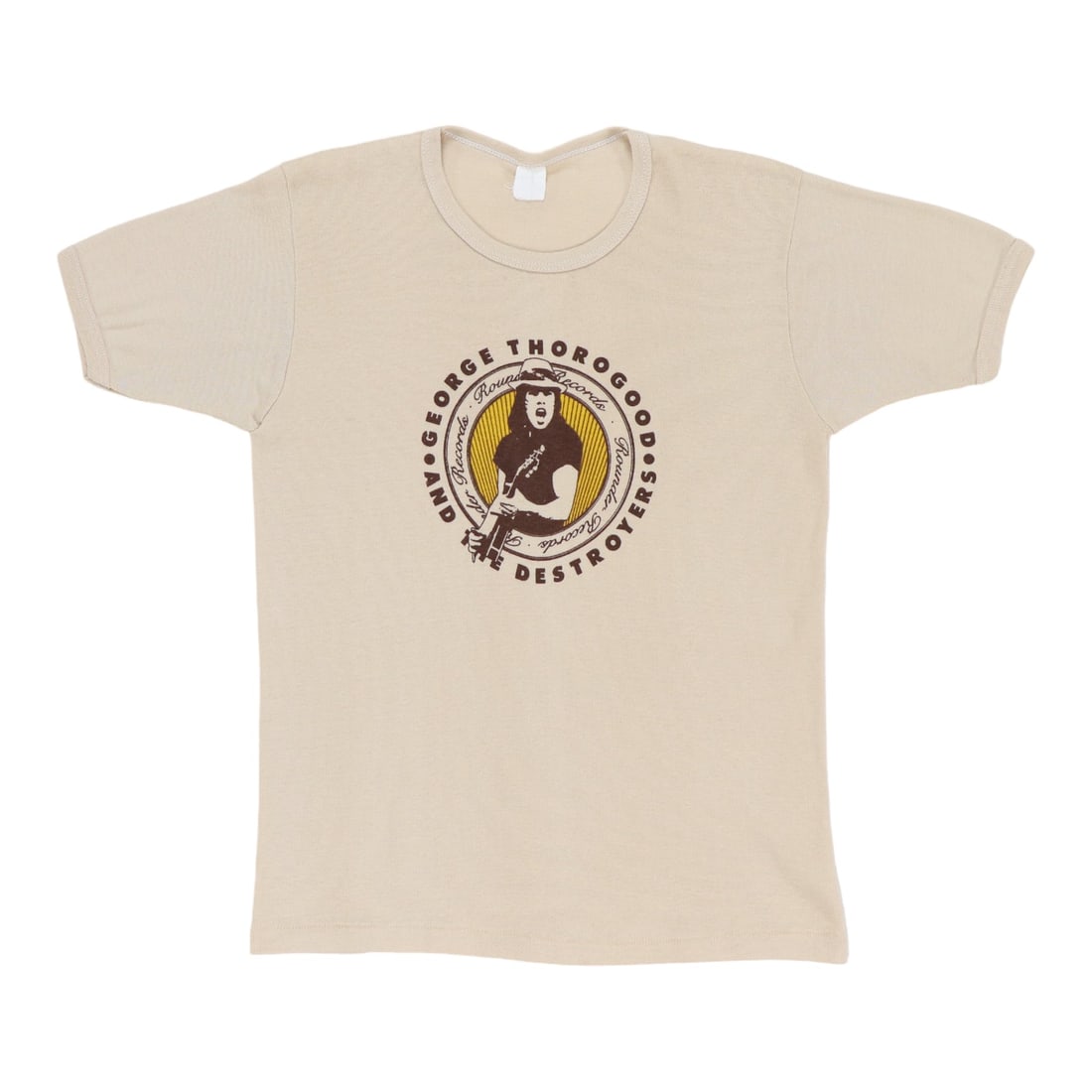 Vintage 1977 George Thorogood Rounder Records Tan Shirt: Vintage 1977 George Thorogood Rounder Records Tan Shirt This original vintage 1977 George Thorogood And The Destroyers Rounder Records shirt is a true collectible piece, not a modern reproduction. The