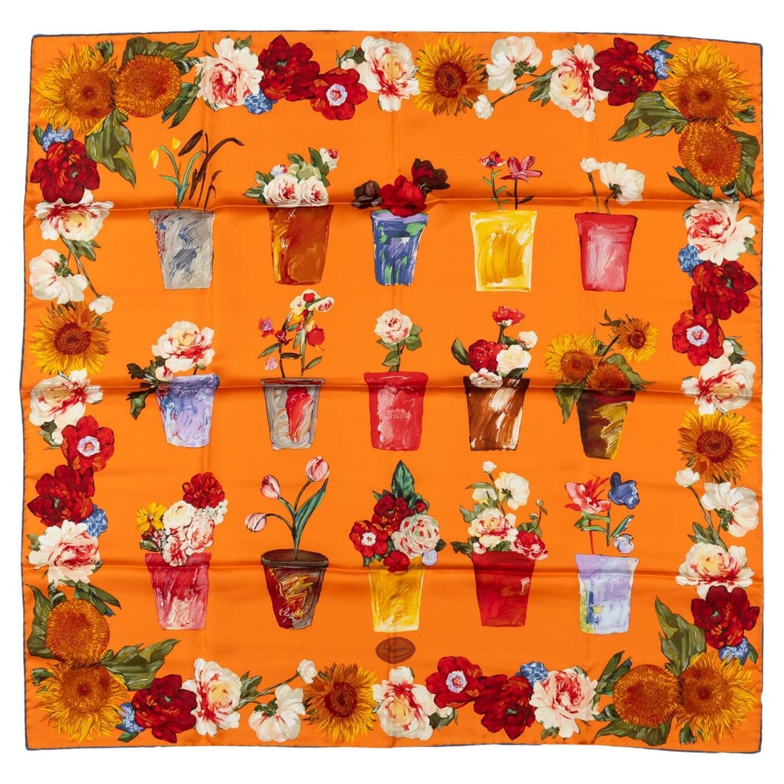 Gucci 35x35 Orange Silk Scarf with Flower Vases Design (1 of 5)