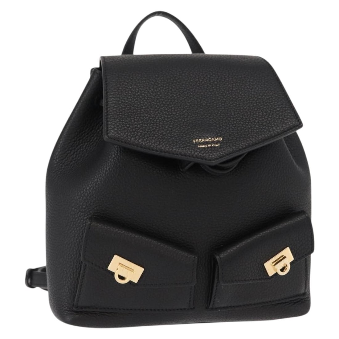 Salvatore Ferragamo Gancini Leather Backpack Black Gold Auth Italy: Salvatore Ferragamo Gancini Leather Backpack Black Gold Auth Italy Introducing the Salvatore Ferragamo Gancini Backpack, a sophisticated blend of elegance and functionality. Crafted in Italy, this lux