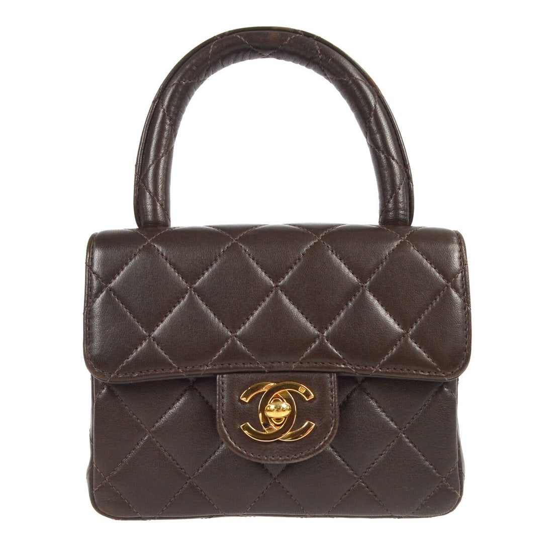 Chanel Mini Square Handbag Brown Lambskin Quilted Accents (1 of 10)