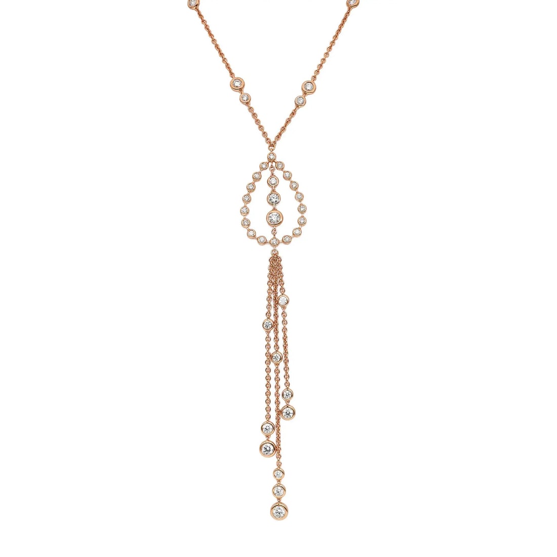 Crivelli 18K Rose Gold Lariat Necklace 1.70ct Diamonds with Certificate: Crivelli 18K Rose Gold Lariat Necklace 1.70ct Diamonds with Certificate This exquisite Crivelli necklace is a stunning piece crafted in 18k rose gold, featuring a total diamond weight of 1.70 carats.